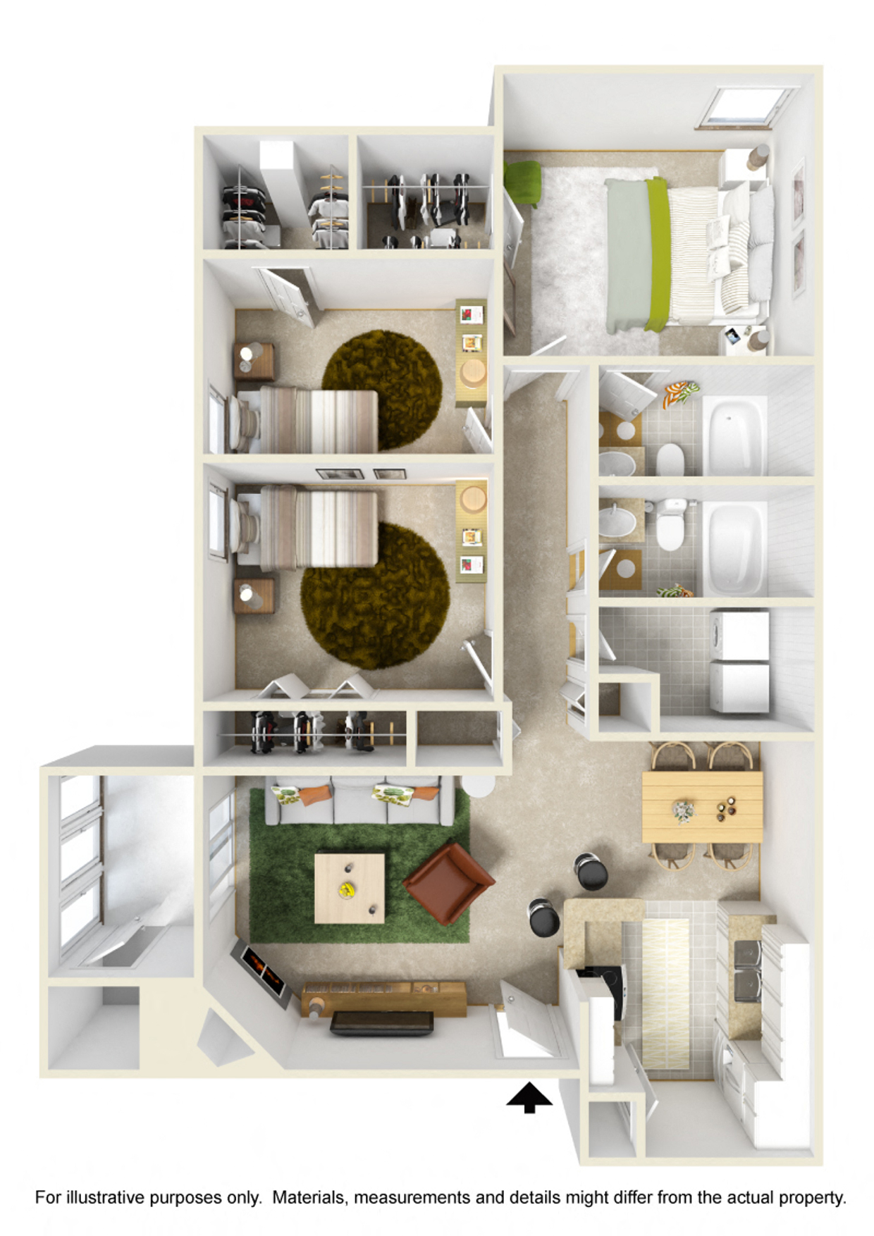 Floor plan for 3 beds, 2 baths, 1200 sqft